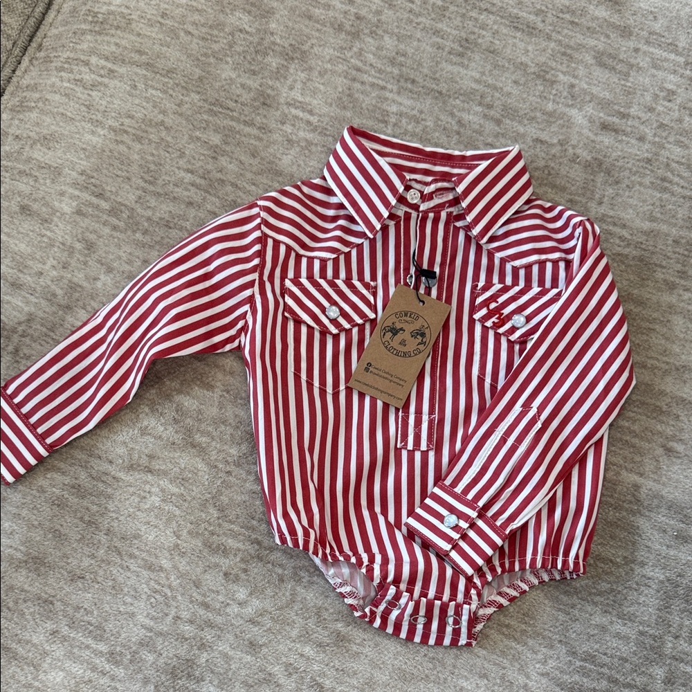 Classic Red Striped Kids Button-Down Shirt